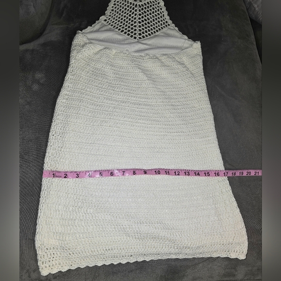 NWOT! VICI Baru Crochet Halter Mini Dress Cream Color Junior's L or Women's M - Picture 11 of 12